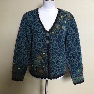 Boutique CARSON floral applique cardigan sweater M